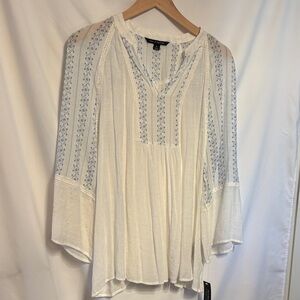 Zac & Rachel Boho White and Blue Santa Fe Blouse SZ XL NWT